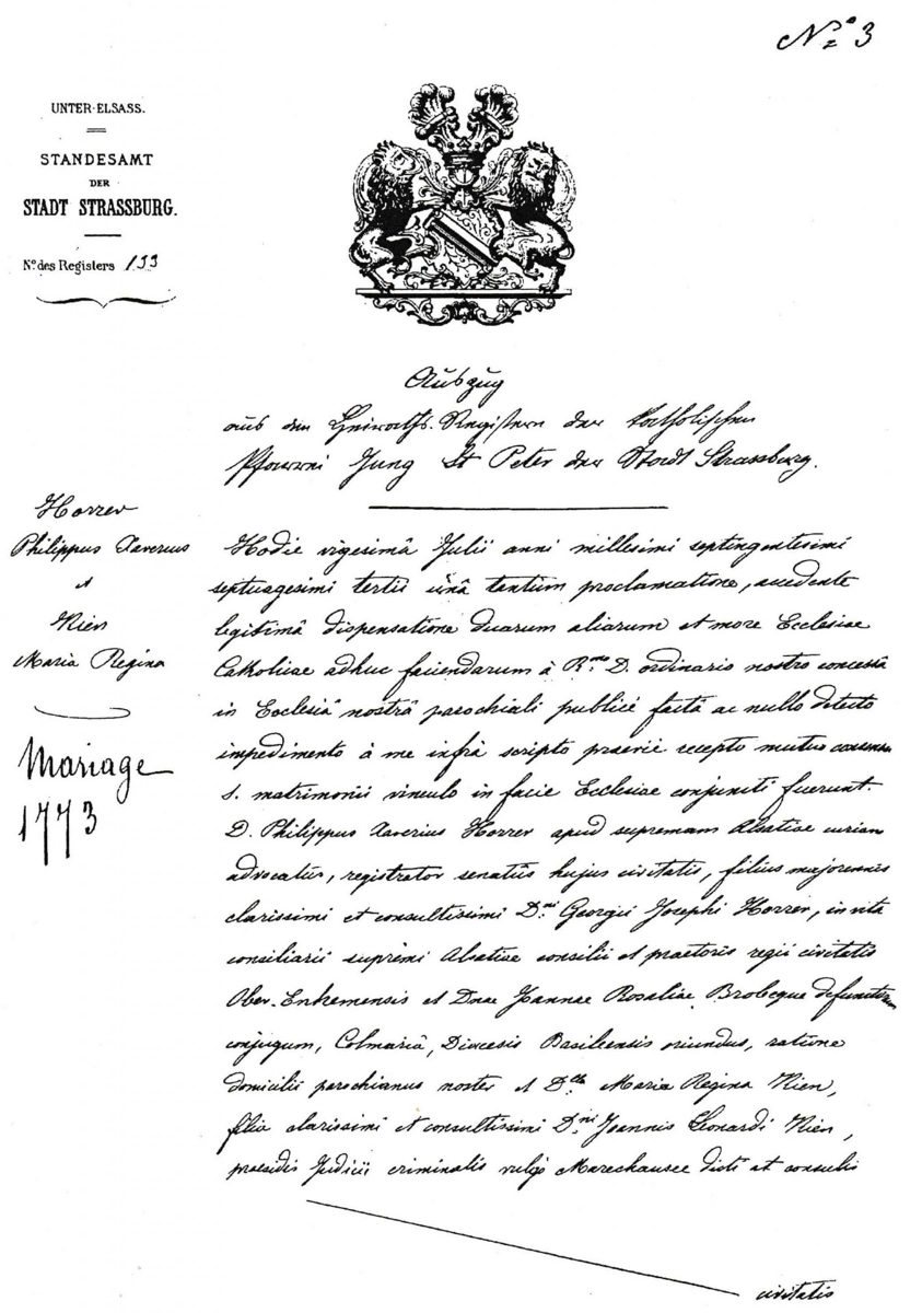 DOC 10 — Acte de mariage de Philippe-Xavier d'Horrer et de Marie-Reine Kien