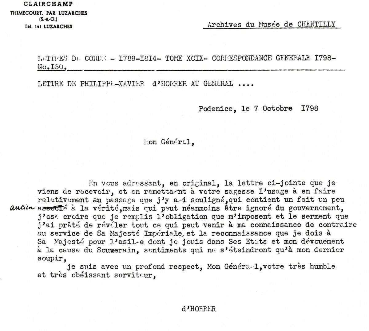 DOC 6 — Lettre de Philippe-Xavier d'Horrer, alors au service du tsar, à un général